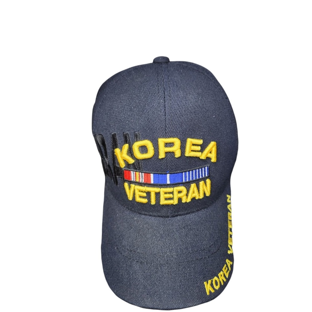 Korea Veteran Embroidered Cap Military Honor Hat Adjustable Strap Navy Blue Mesh